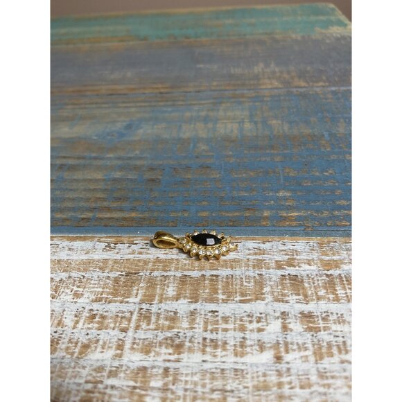 Gold-Tone Sunburst Pendant With Black Gemstone & Pearl Accents - Picture 2 of 4